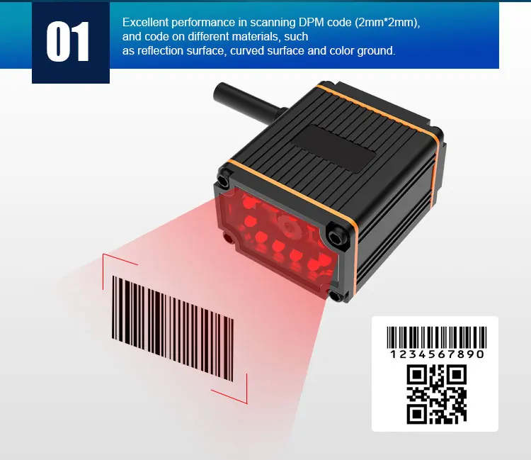 Industrial Ethernet USB 2D Fixed Mount Barcode Reader QR Code Reader Projection