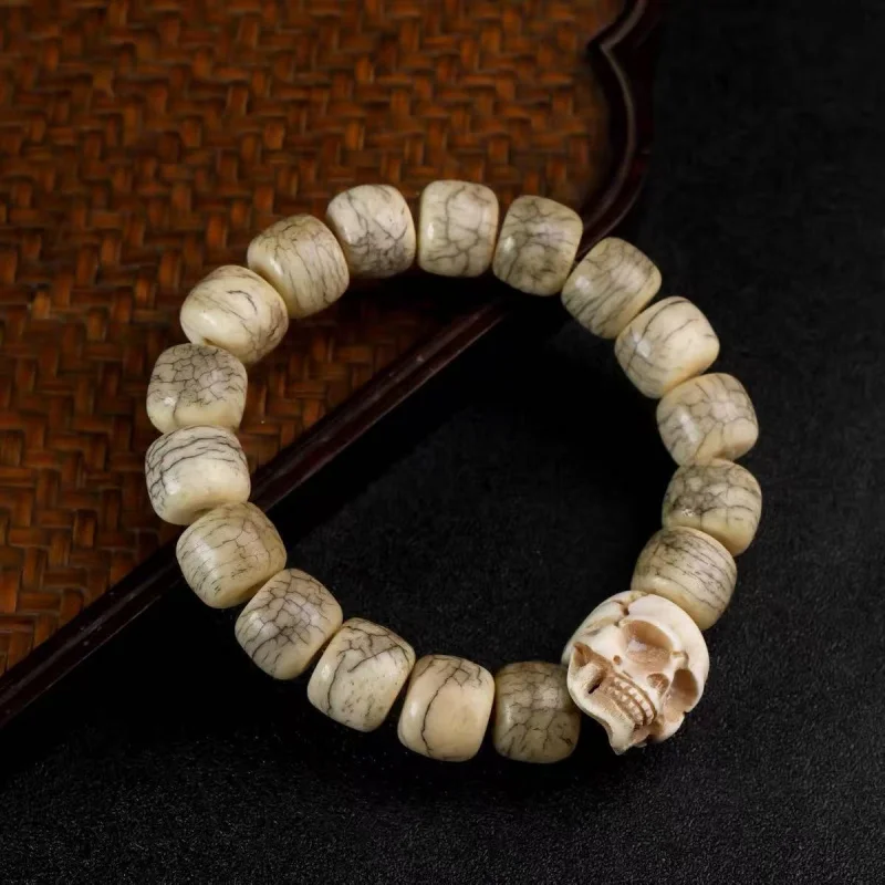 

14mm Tibetan Yak Bone Bracelet with Polished Beads, Buddhist Bead Jewelry Men and Women