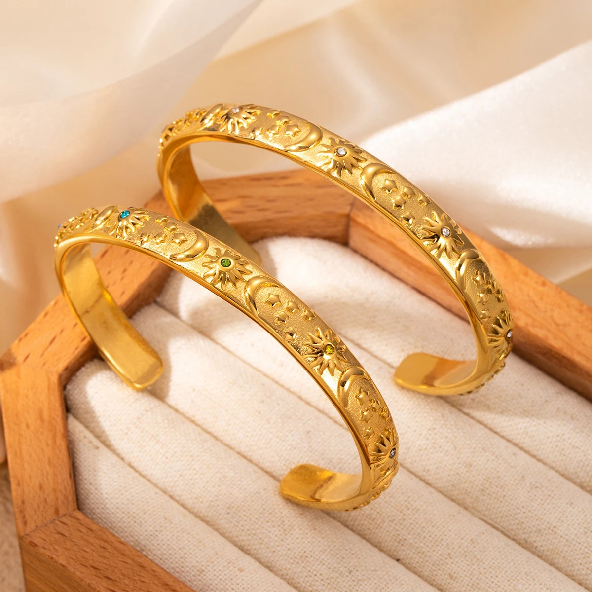 Moon Star Sun Bangle Bracelet Gold Sliver Stylish Metal Open Wrist Vintage Fashion Party Jewelry Gift for Women image 3