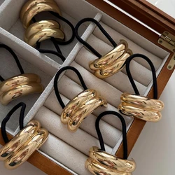 Stainless Steel Glossy Dome Pony Cuff Bubble Hammered Arch Elastic Band Ponytail Holder Headband Hair Clip Accessories Jewelry