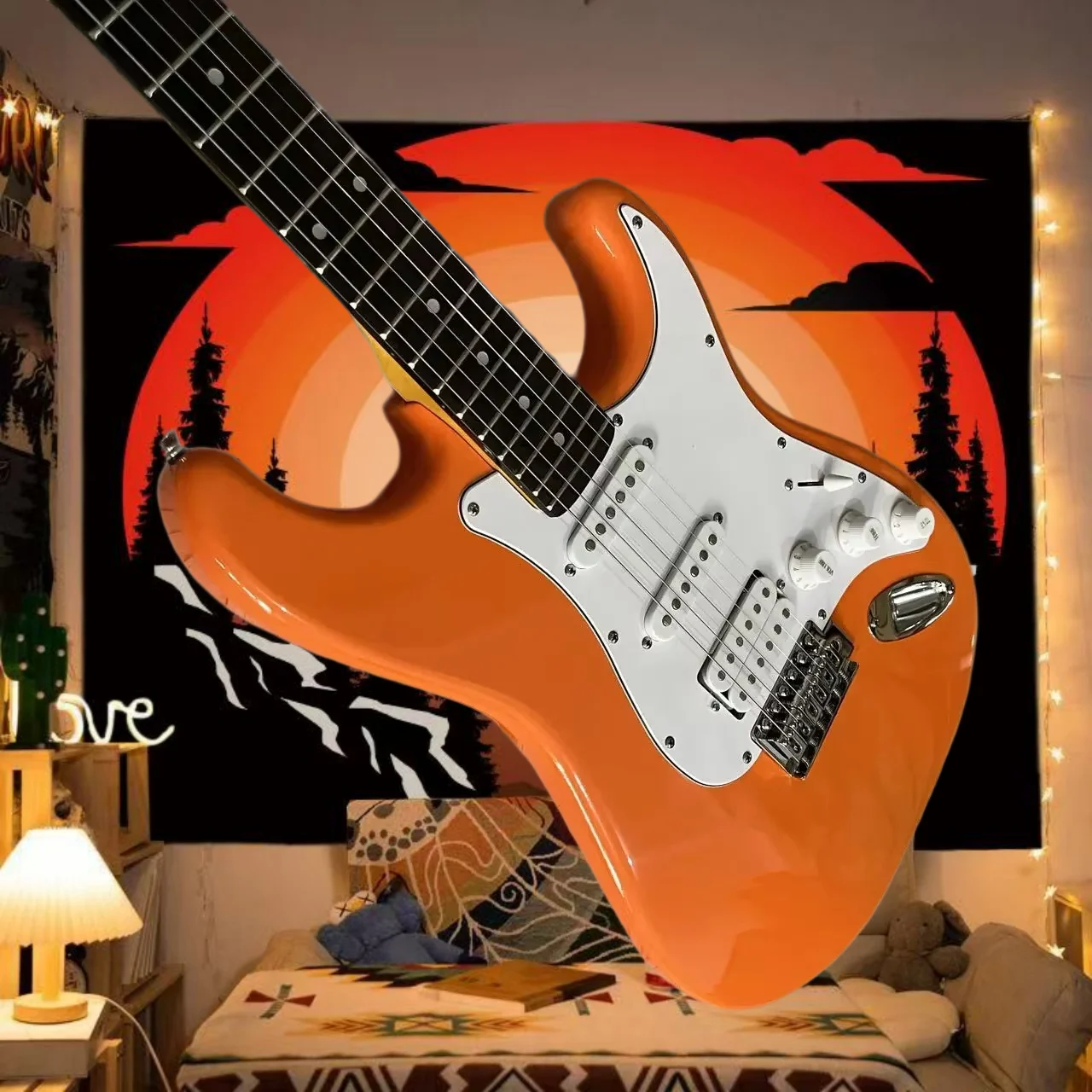 Hot sale 39 Inch Orange Guitar Maple Neck Body 22 Tone SSH Pickup Classic Rock