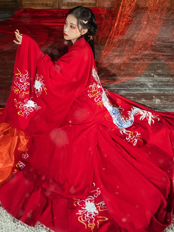 الحديث Hanfu امرأة الصينية التقليدية فستان Kimonos Mujer تانغ سلالة نمط الهانبوك تأثيري الرجعية الجنية الأميرة أسود أحمر دعوى