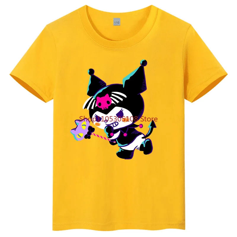 

Детская футболка из чистого хлопка 2026, серия Sanrio Hello Kitty, топ с мультяшным принтом, футболка с коротким рукавом для родителей и детей