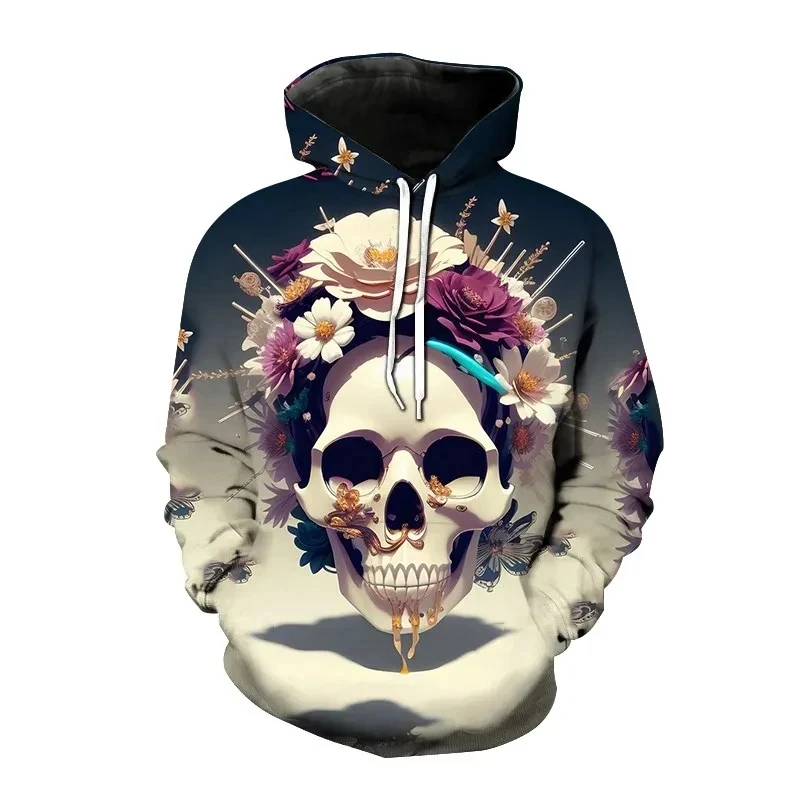 Fashion Goth Skeletons Flowers Graphic Sweatshirts  Skull Hoodies For Men Clothes Casual Streetwear Pullovers Y2k  Tracksuit