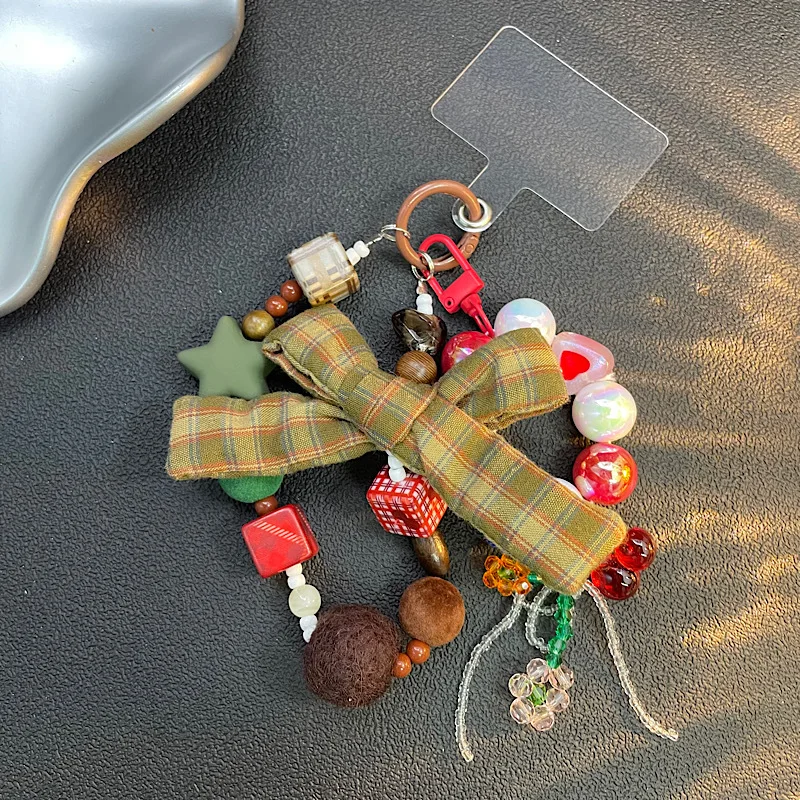 

Ins Style Autumn and Winter Forest Bow Bead Phone Chain Camera Bag Hanging Decoration Phone Case Hanging Rope for Women