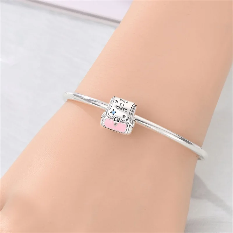 Luxury 925 Sterling Silver Back To School Backpack Charms Bead Fit Original Bracelet DIY Women Birthday Jewelry Gift