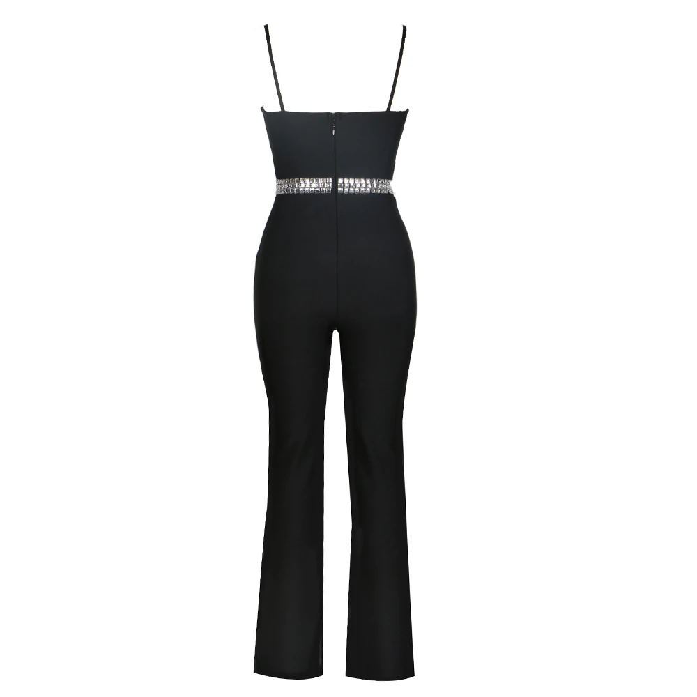 Fashion Casual Lady Urban Wear Slim Jumpsuits For Women Elegant Sleeveless Rhinestone Pencil Pantsuit Chic Feminino Clothing