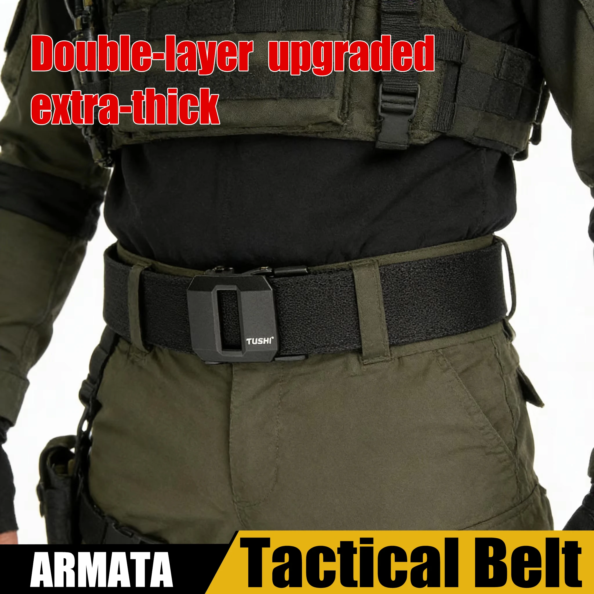 

Мужской двухслойный утолщенный тактический ремень, улучшенная автоматическая пряжка 3,8 дюйма, нейлоновый ремень для активного отдыха и любителей военной тематики