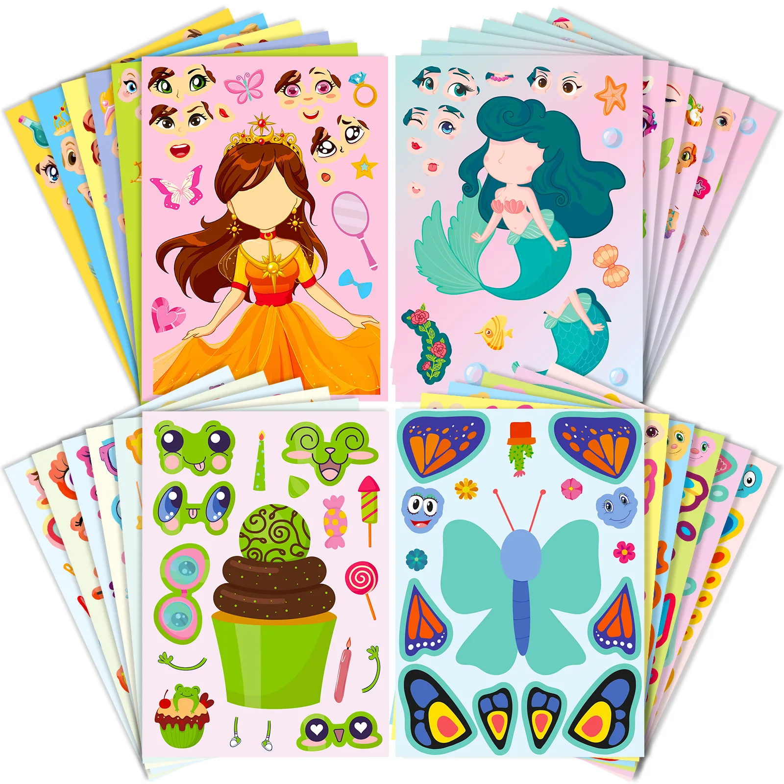 6PCS Fun Puzzle Face Changing Sticker Cartoon Parent Child Interactive Graffiti Puzzle Sticker for Children