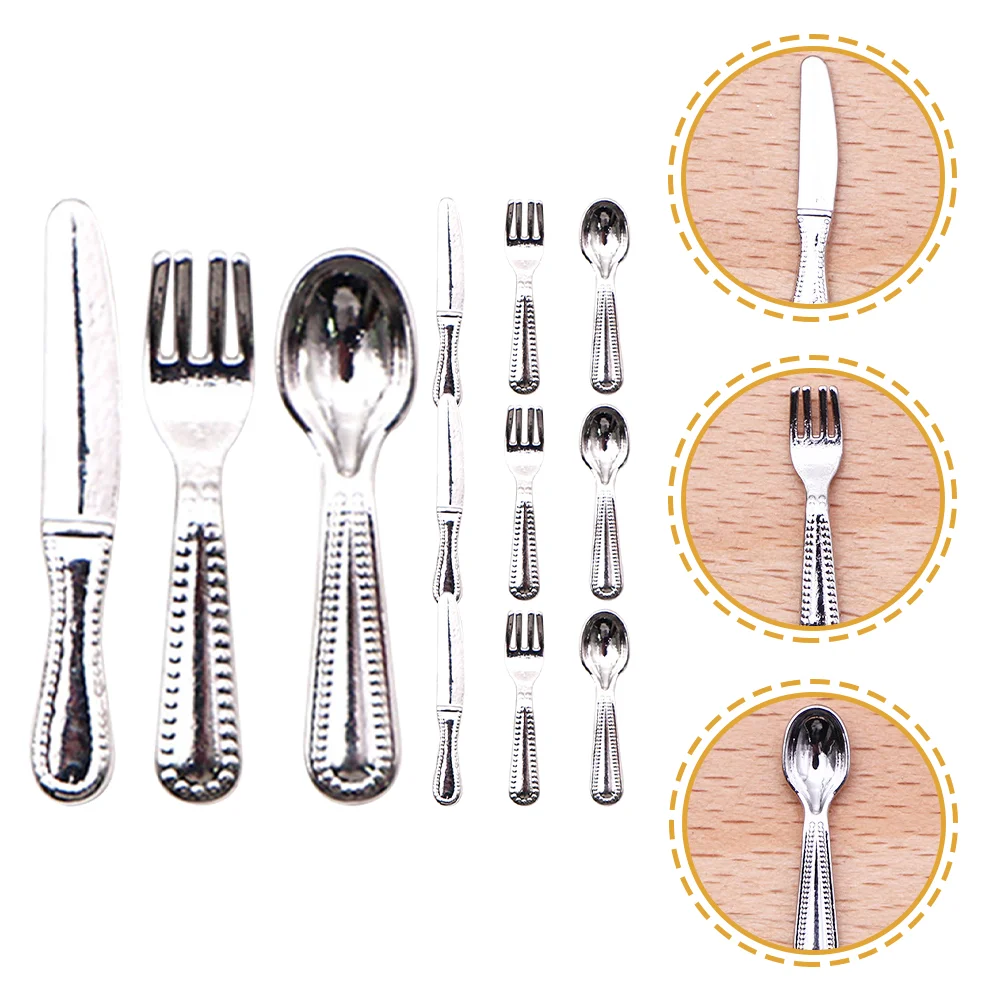 Toy Mini Knife and Fork Spoon House Decors Pretend Cutlery Set Decorations Silver Kids Toys Child