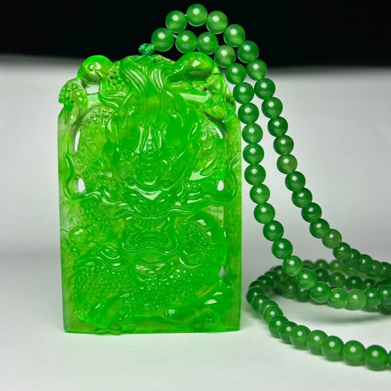 

Certified Natural Ice jade Jadeite Carved dragon amulet Big Pendant&Necklaces