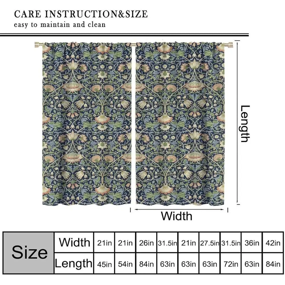 Vintage Botanical Leaf Print Blackout Curtains, 42x84, for Living Room & Bedroom, 2 Panels