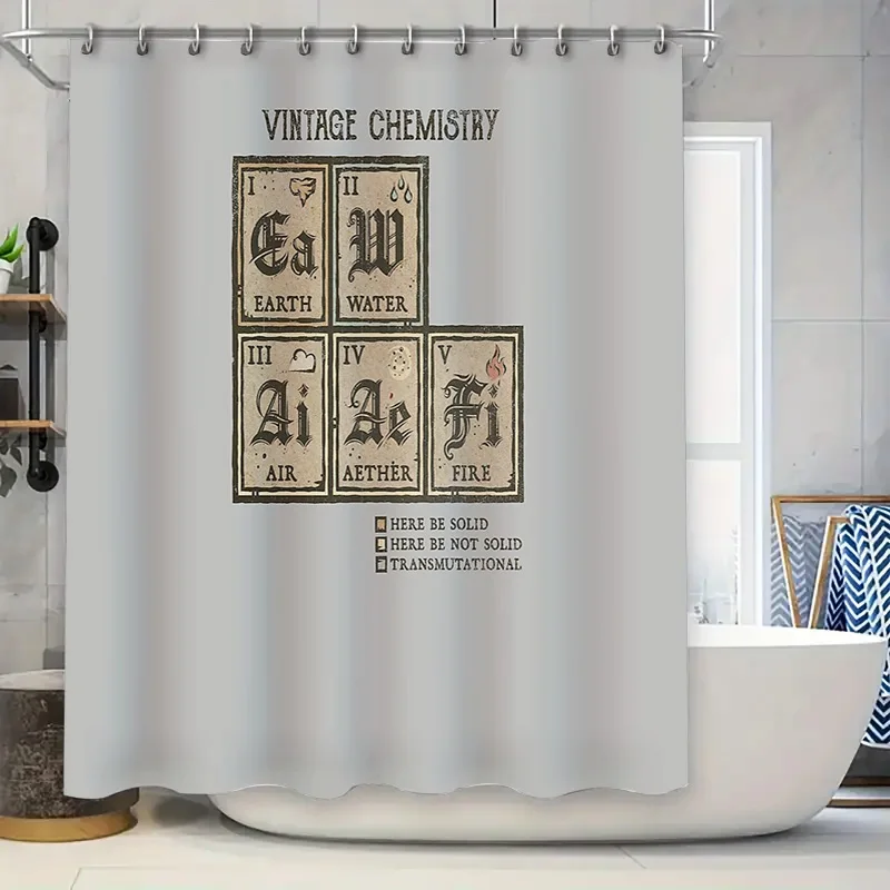 Periodic Table Shower Curtain Science Decor Chemistry Classroom Dorm Room Backdrop Vintage Style Artistic Home Bathroom Decor