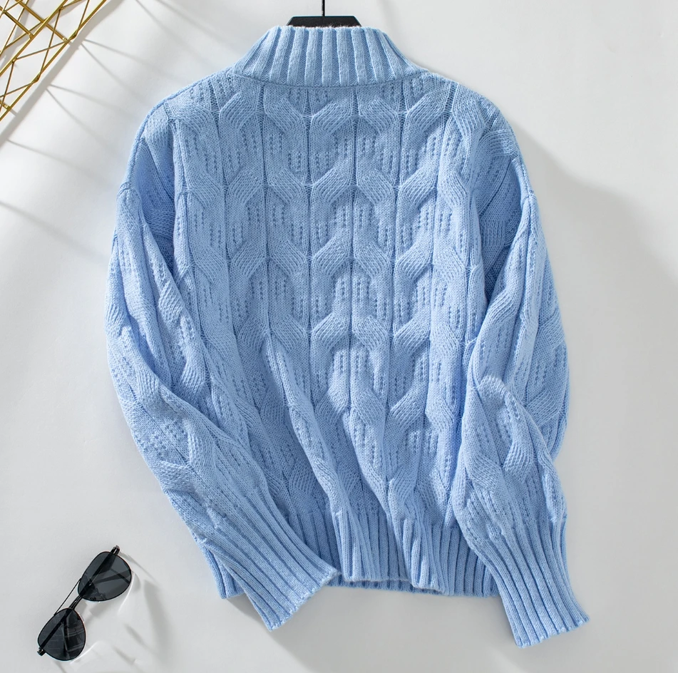 Women's Winter Sweaters Y2K Knitwear Half High Neck Fried Dough Twists Texture Knitting Loose Pullover Women's Knitting Pullover