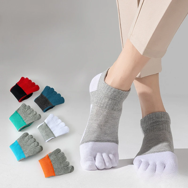 1/5 pares verão toe tornozelo meias algodão malha colorida respirável boca rasa absorvente de suor desodorante sem mostrar 5 meias de dedo