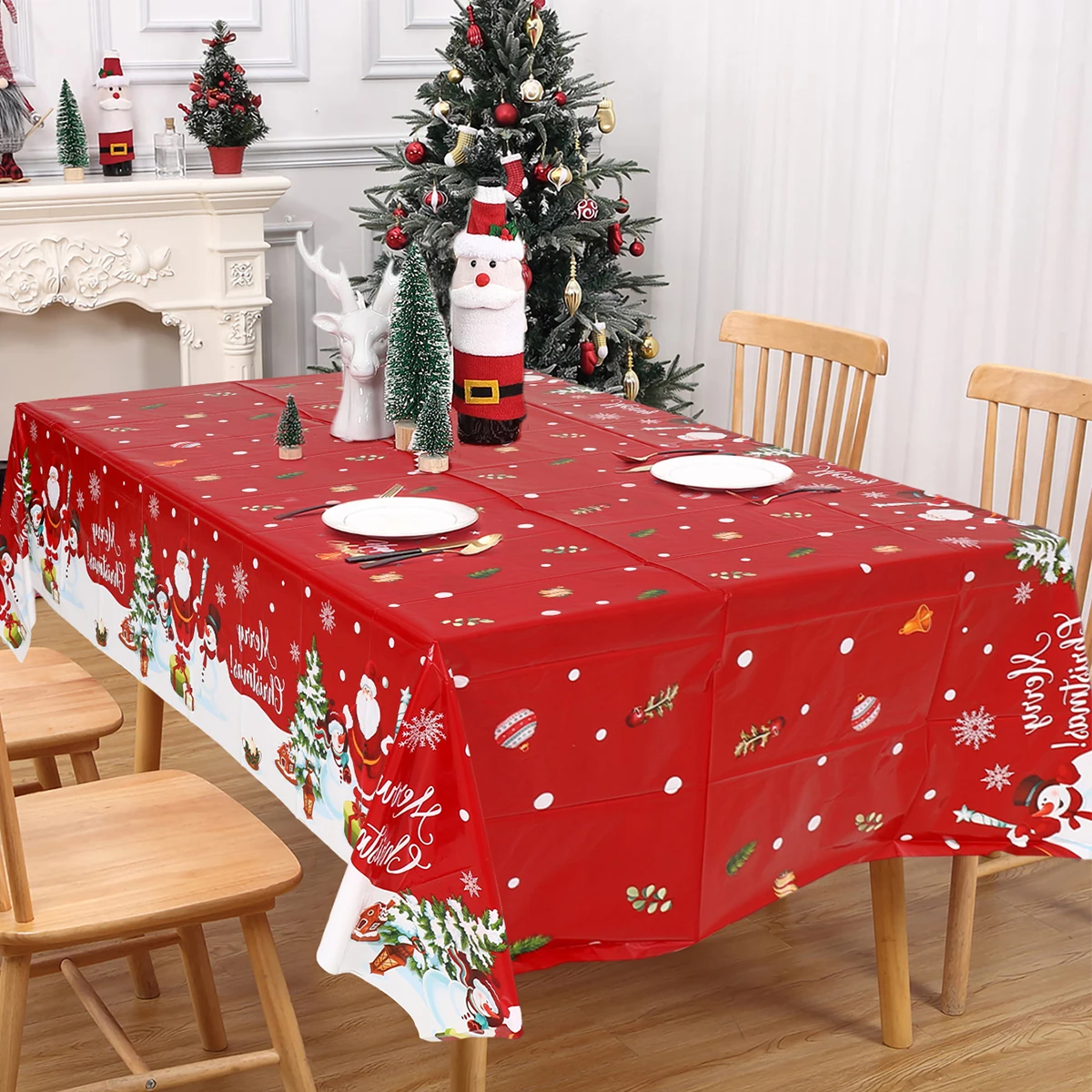 Snowflakes Santa Claus Tablecloth Navidad Natal Noel Snowman Bells Table Cover Merry Christmas Decor For Home 2025 New Year 2026