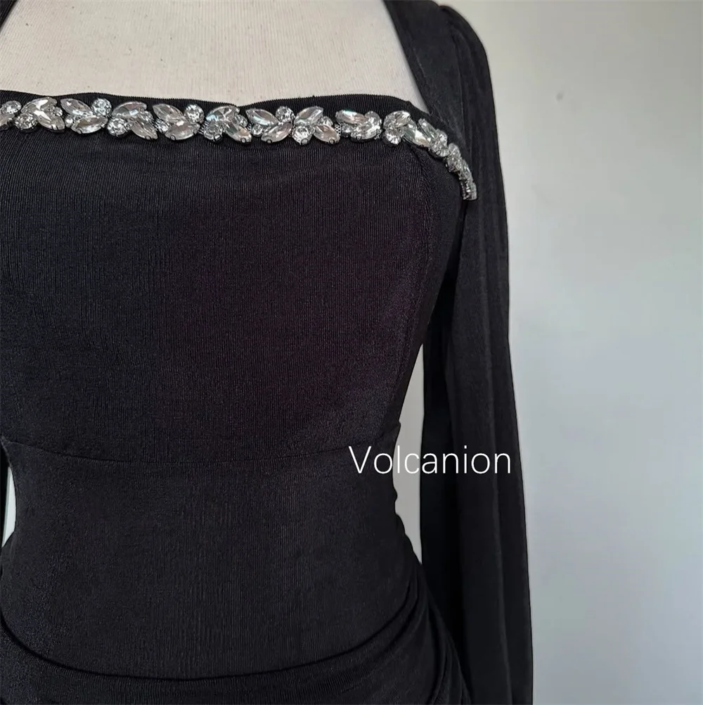 Customized Chiffon Draped Sequined Rhinestone Square Neck Sheath Midi Dresses Bespoke Occasion Classic Elegant Party