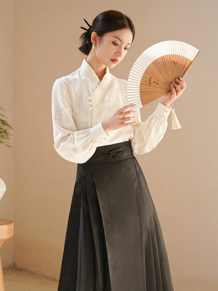 

Ele белый вышитый женский новый китайский топ Hanfu с вышивкой, модная повседневная одежда, коллекция осень 2023 года