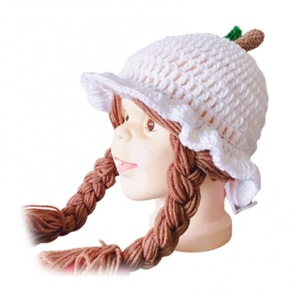 Warm Photography Baby Knitted Hat Girls Winter Braided Wig Woolen Yarn Cap Prop