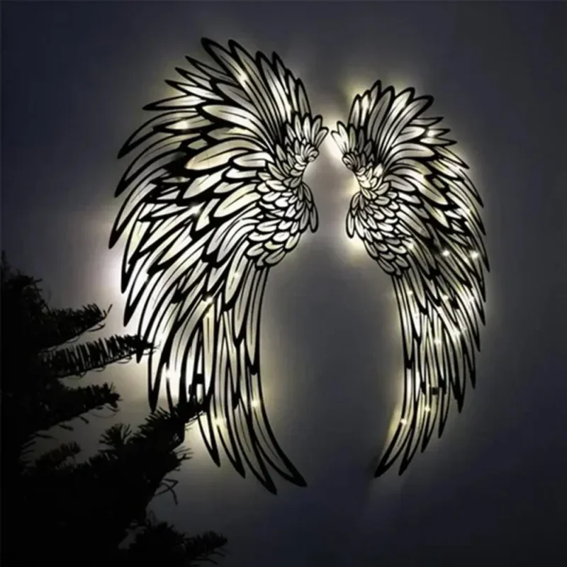 1 Pair Angel Wings Metal Wall Art With Led Lights Angel Wing Wall Art Sculpture Angel Feather Wings Photography Art Sculpture