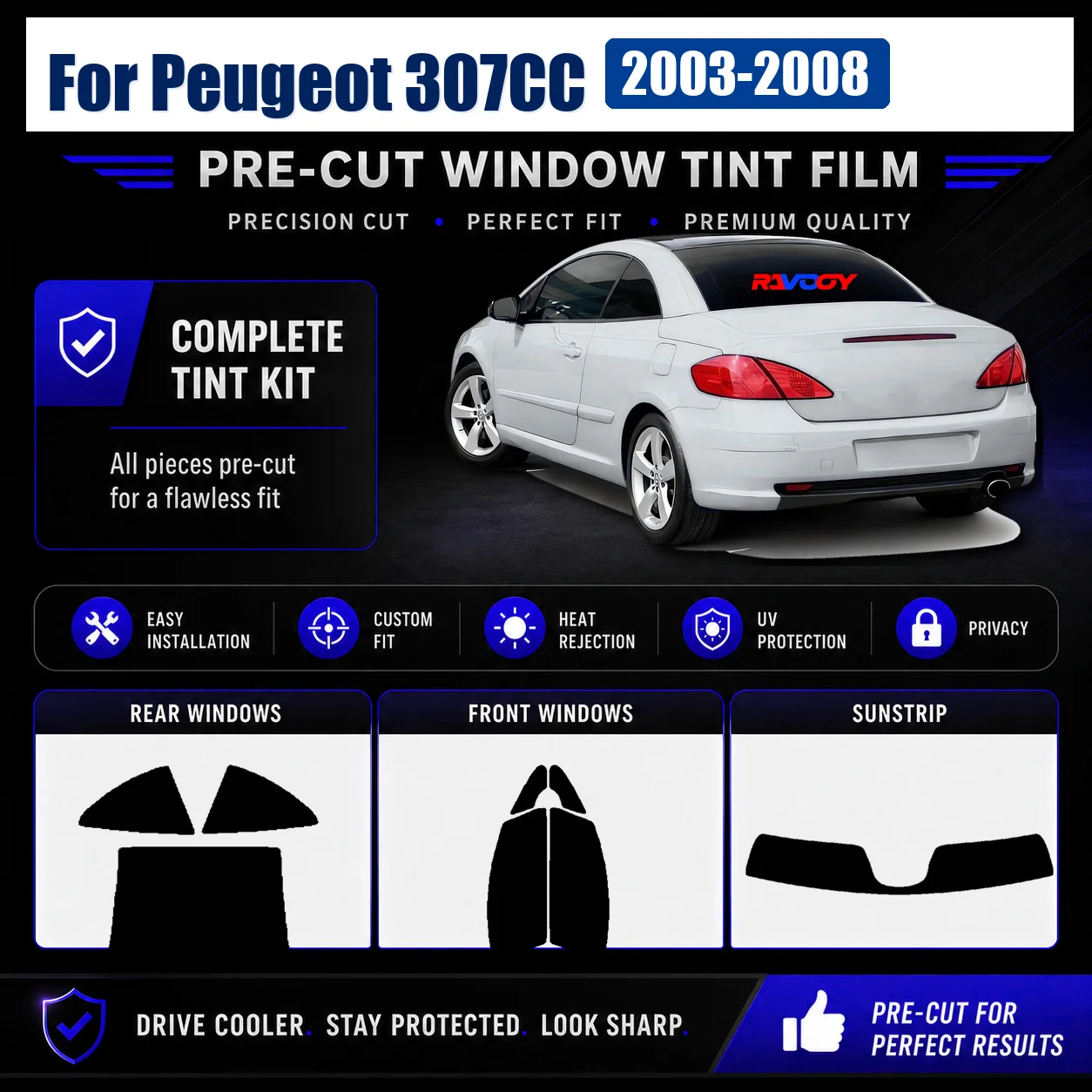 For Peugeot 307CC 2003-2008 DIY Full Set Window Glass Tint Kit Vehicle Sun Shade