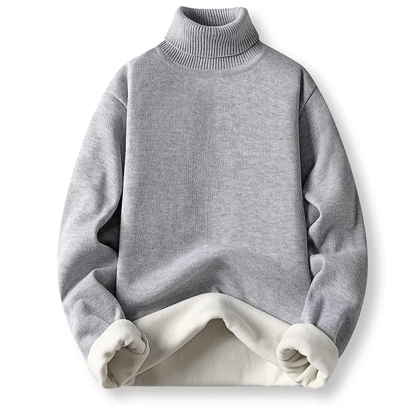 Winter Thick Fleece Turtleneck Sweater Solid Color Casual  Slim Long Sleeve Warm Knit Sweater Classic Shirt Pullovers