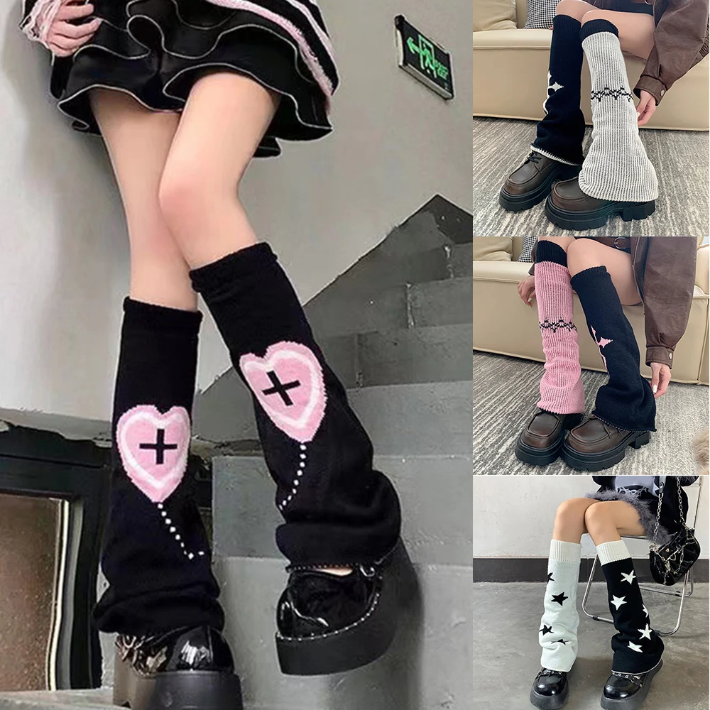 Hot Y2K Girls Leg Warmers JK Girls Lolita Wool Knitted Foot Cover Five pointed Star Wide Leg Socks Set Subcultural Warm Socks