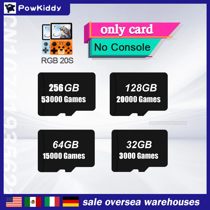 Powkiddy Rgb20s For Handheld Game Machine Expansion Card Tf Card  Mamory Card 256g 128g 64g 53000 Games Classic Game Simulator