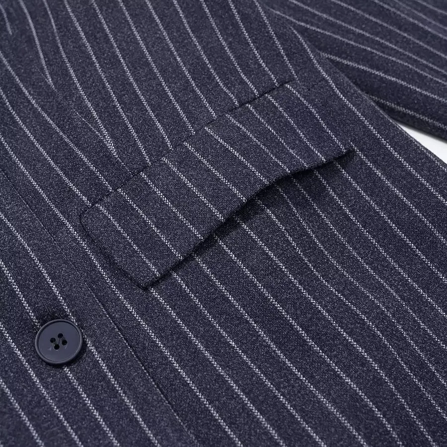 DiYiG WOMAN 2025 Winter New Fashion Striped Long Woolen Coat Retro Long Sleeve Joker Button Decoration Slim Fit Coat Outerwear