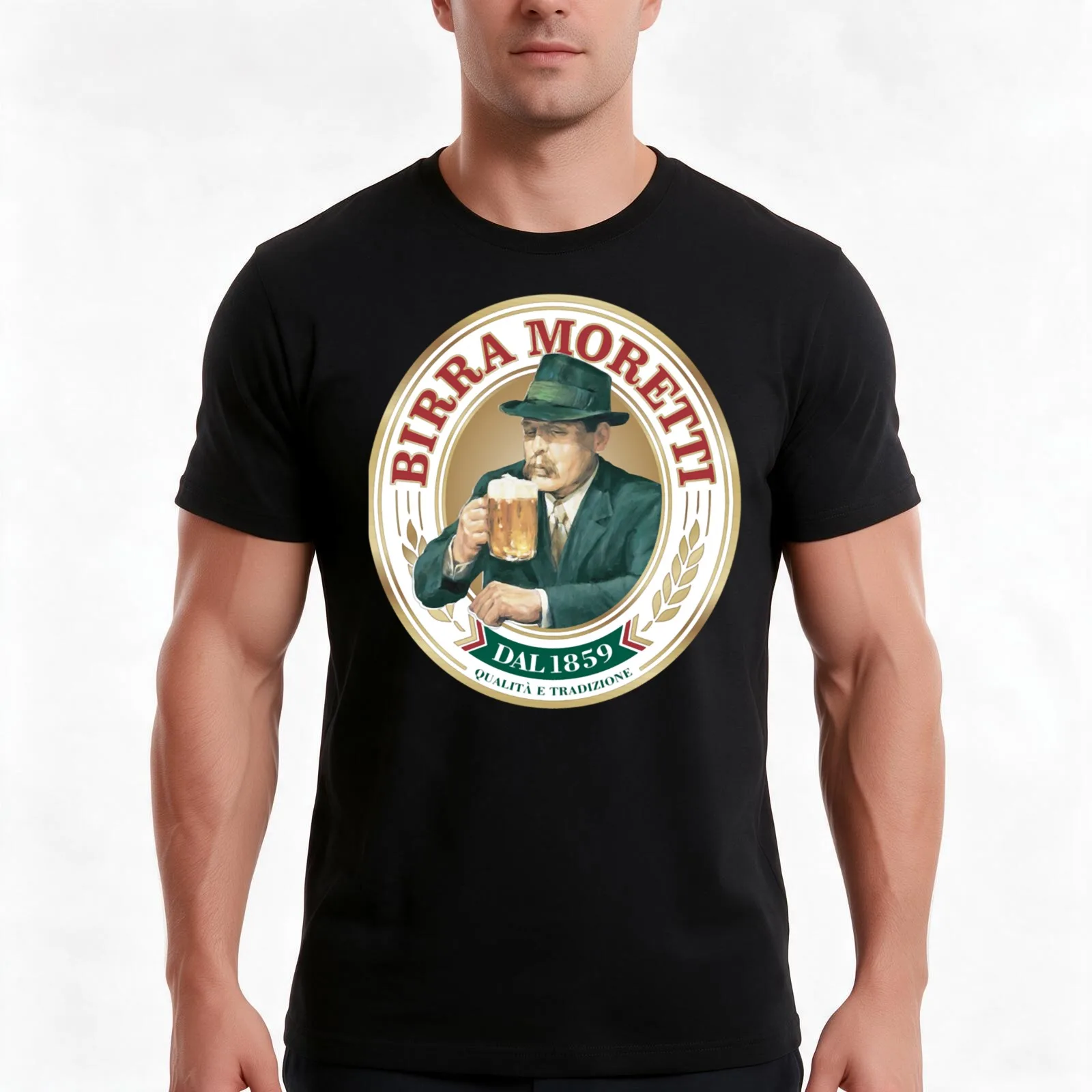 Classy Birra Moretti Logo T-Shirt, Summer Casual Cotton Tee, Oversized Streetwear Tops, Vintage Graphic Print, Unisex Men Women