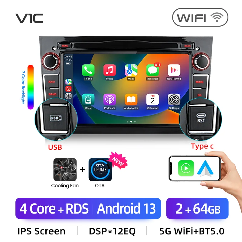 Junsun 7 Inch Universal Car Radio for Opel Astra H J Vectra Vauxhall Antara Zafira Corsa C D Vivaro Meriva CarPlay Android Auto