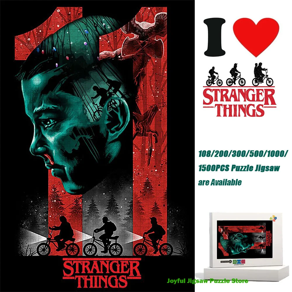 

Stranger Things Eleven Neon Silhouette Jigsaw Puzzle Upside Down Forest & Bike Gang Jigsaw Puzzle 108/200/300/500/1000/1500Pc