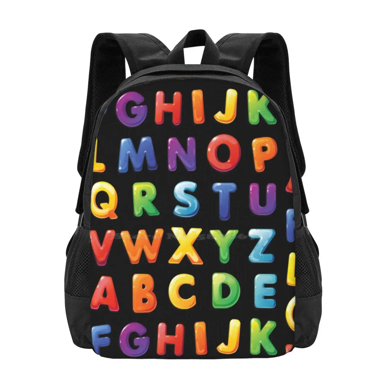 Colorful Alphabet Letters Pack Set Teen College Student Backpack Pattern Design Bags Alphabets Alphabet Letters Handwriting