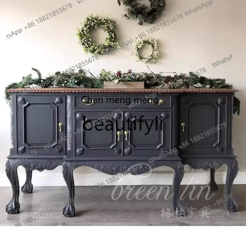 

French retro solid wood dining side cabinet made old porch cabinet storage storage cabinet6220