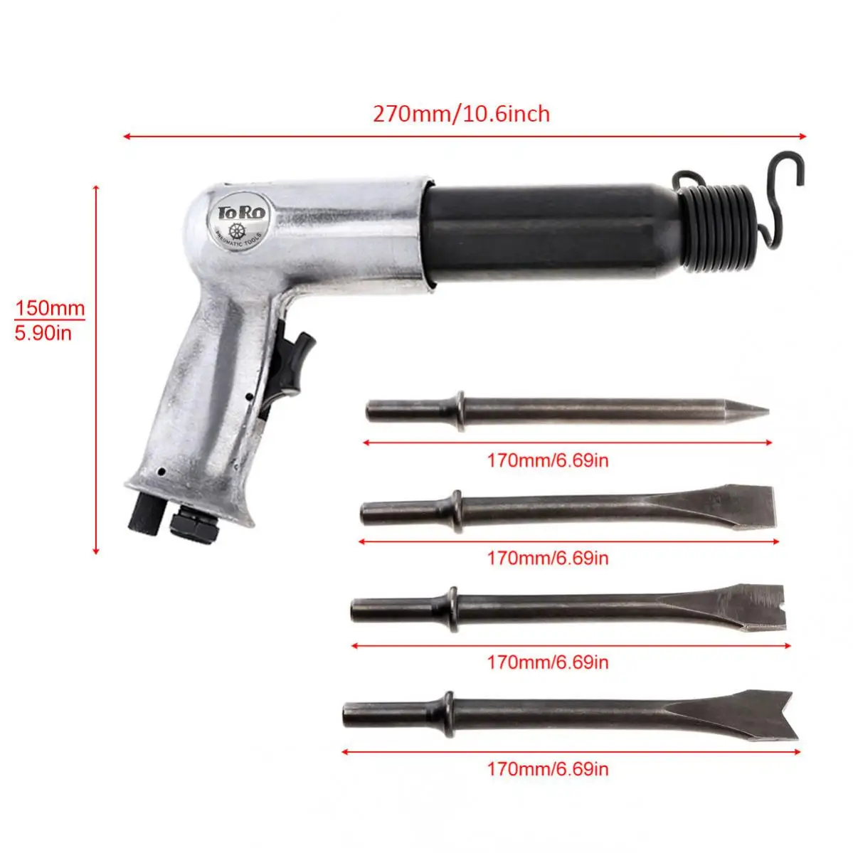 Professional Air Hammer Handheld Air Shovel Small Pistol Gas Shovels Rust Remover Drilling Cutting Pneumatic Tool with 4 Chisels