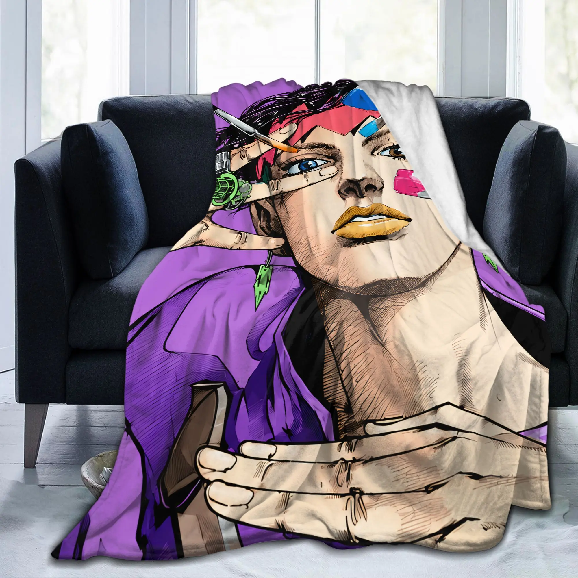JoJos Bizarres Adventures Flannel Throw Blankets Japan Anime Blanket for Bedding Travel Lightweight Bedroom Quilt