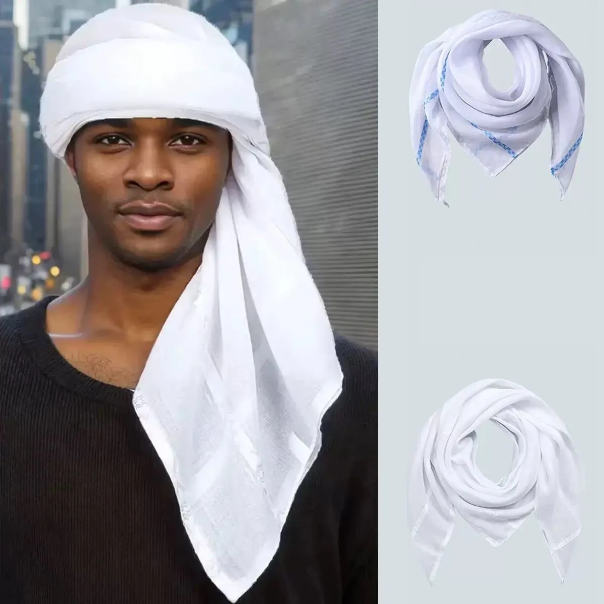 Bonnets musulmans pour hommes, foulard, hijab, turban juif, bandeaux, Pakistan, blanc 05651
