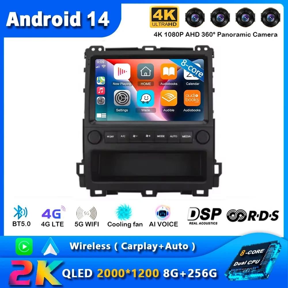 Android 14 Per Toyota Land Cruiser Prado 120 Per Lexus GX470 GX 470 J120 2002-2009 Autoradio Lettore Video Multimediale di Navigazione