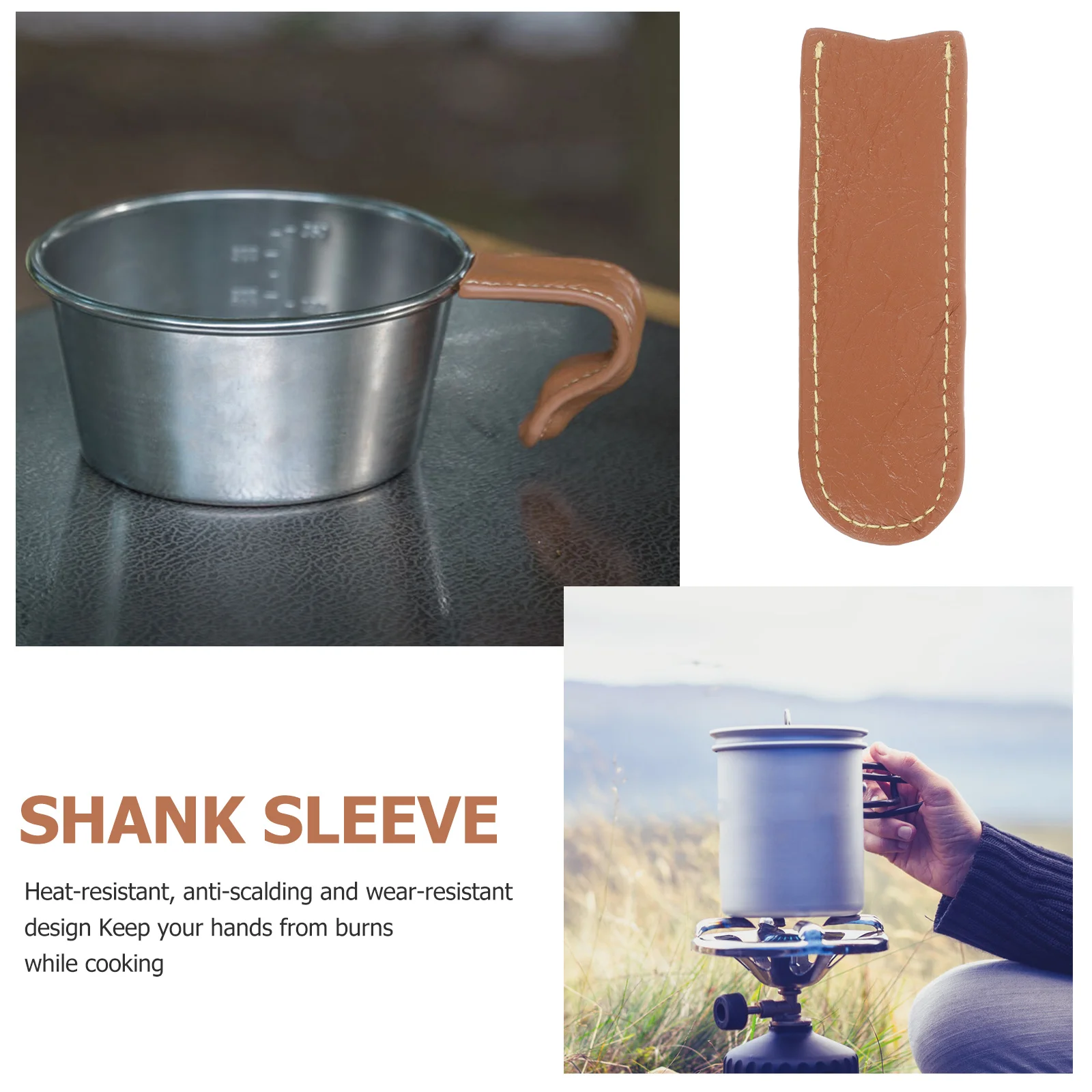 

Cowhide Camping Bowl Handle Sleeve Heat Resistant Protective Cover for Cooking Serving Baking Portable Camping Cup Handle Grip