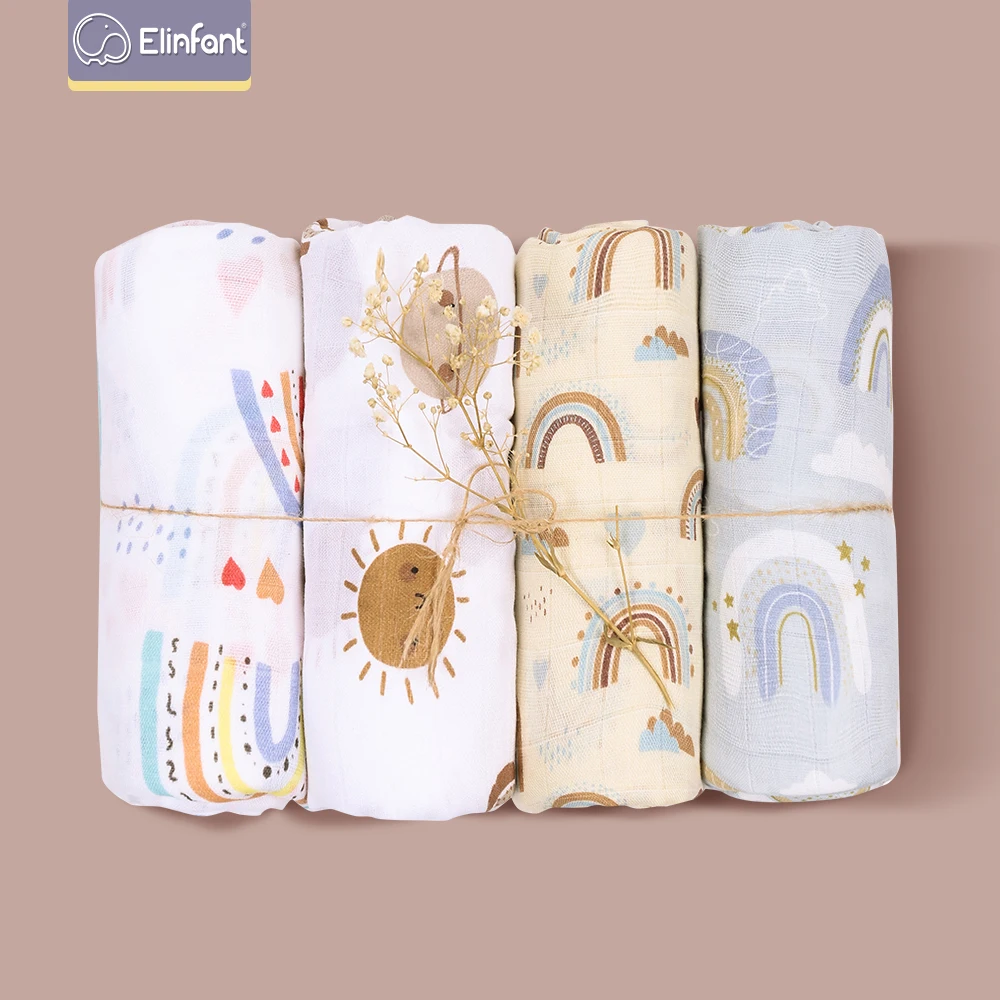 Elinfant Set Mantas Muselina Arcoíris Algodón 100% para Recién Nacidos - imagen 4