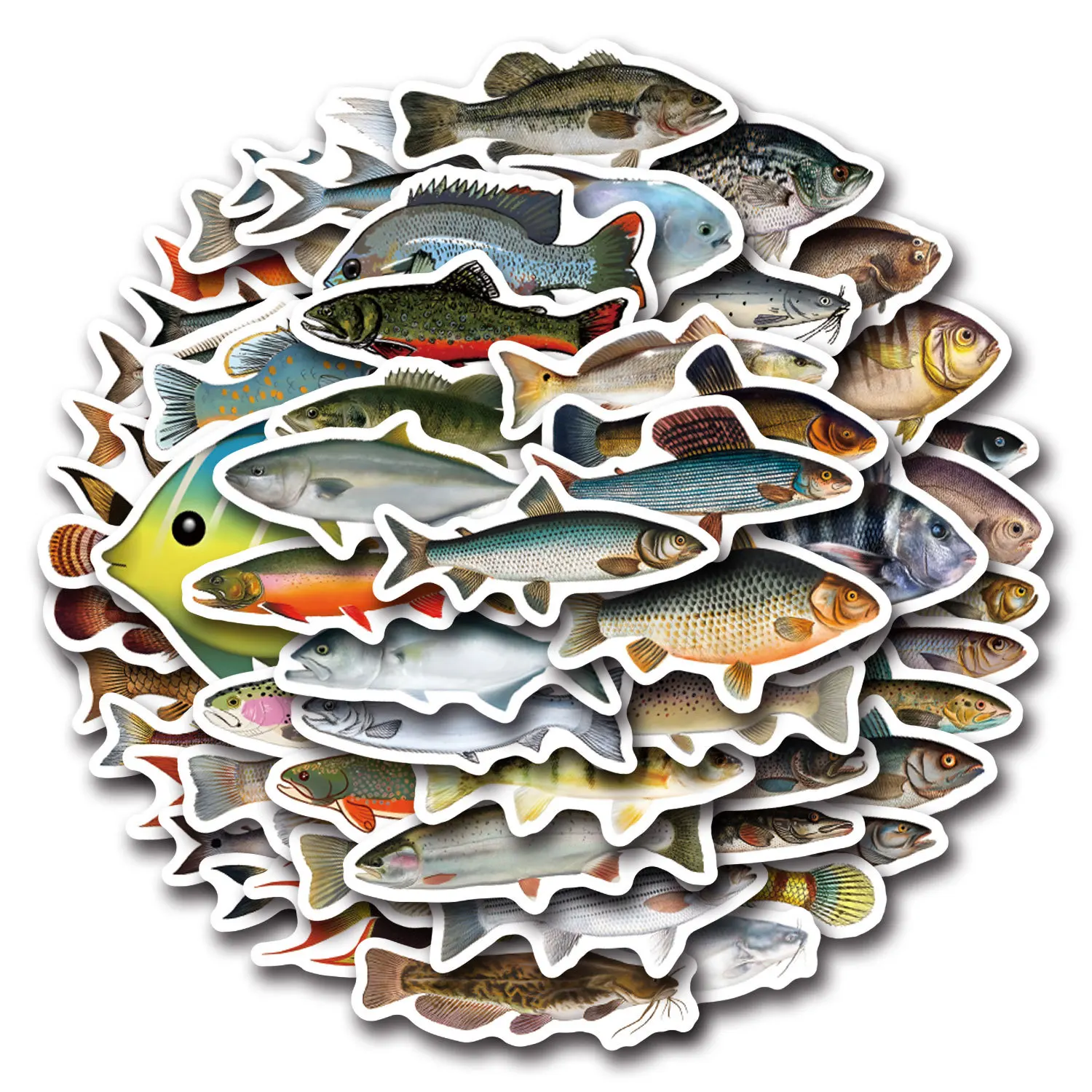 10/55/110PCS Deep-sea Mixed Fish Fishing Stickers Ocean Fish DIY Toy Gift Decorative Decal Phone Laptop Cup Luggage Waterproof