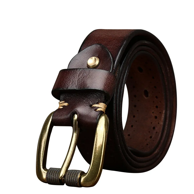 

New vintage top layer cowhide pin buckle belt men's leather jeans belt
