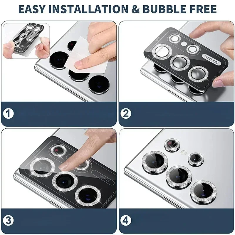 Glitter Camara Protezione per obiettivo per Samsung Galaxy S25 S24 S23 Plus S22 Ultra 5G A55 A54 A34 A24 Protezione fotocamera in vetro temperato