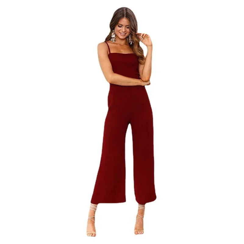 Woman Sleeveless Dungarees Jumpsuits Autumn Casual Loose Solid Overalls for Women Female Spaghetti Strap Wide Leg Jumpsuit