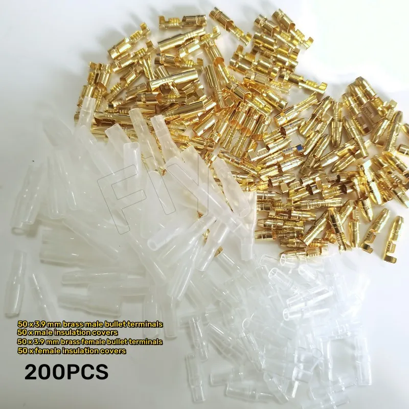 200 SZTUK 50 Zestaw 3,9 mm męskich żeńskich złączy motocyklowych typu Bullet Gniazdo Klasyczne zaciski do przewodów kablowych o średnicy od 1,0 mm do 2,5 mm