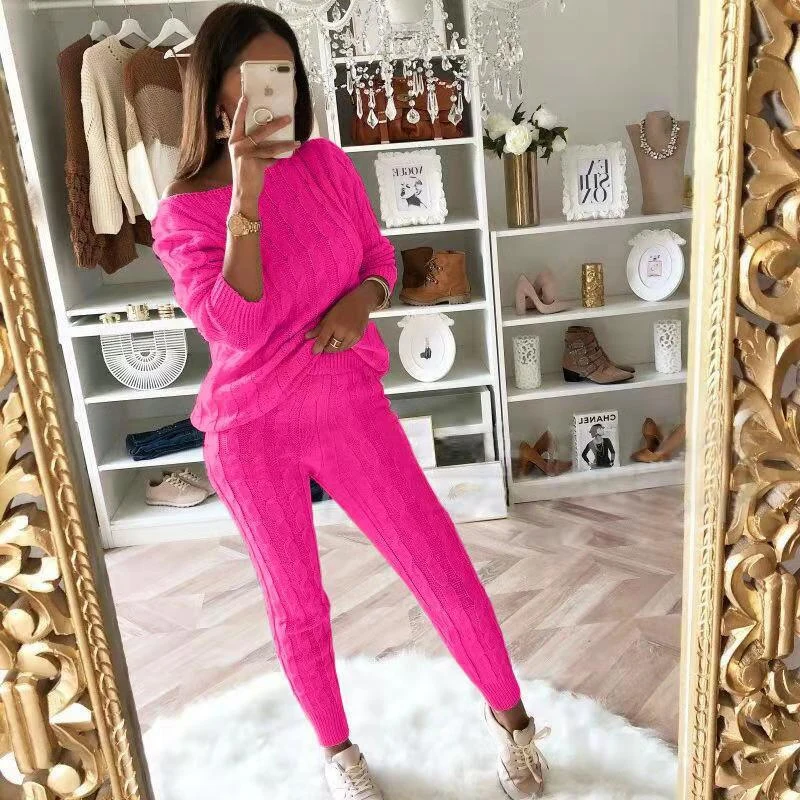 Knitwear Elegant Sets For Women 2 Pieces Women Outfit New Matching Trousers Sets Big Size Sweaters Pants Sets Spring And Autumn