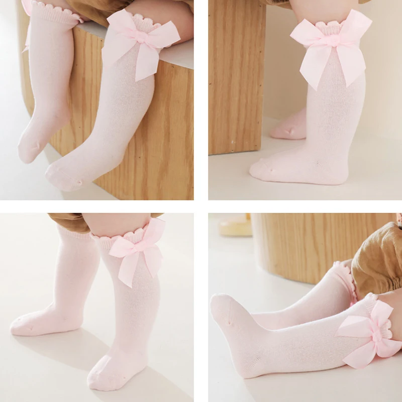 Kids Socks Spring Summer Toddlers Big Bow Knee High Long Soft Cotton baby Socks Kids Solid Colour Cute Bow Girls Socks