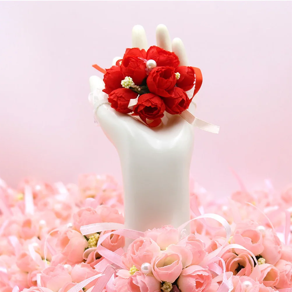 

5pcs Wedding Bridal Brooch Wrist Flowers Artificial Flower Bracelet Dancing Wrist Flower Decor (Random Color)