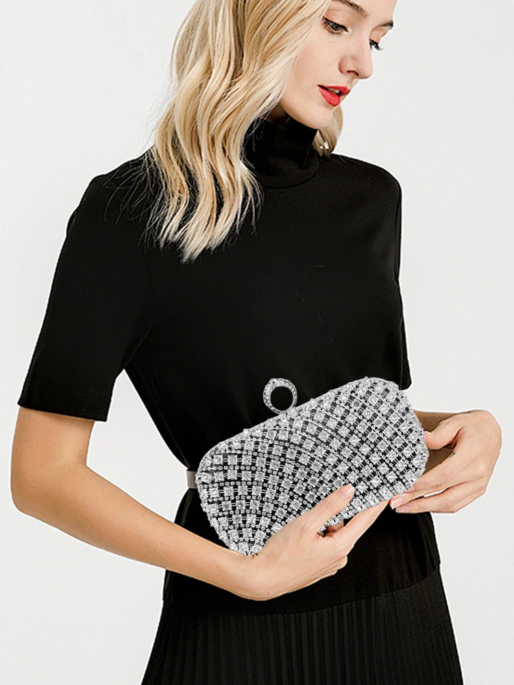 Small Rhinestone Square Purse Trend Luxury Designer Chain Shoulder Bag Women\'s Handbags Wallets Evening Bag For Wedding 