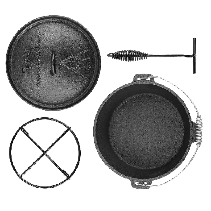 

7.5 L Outdoor Dutch Oven with Lid Lifter Support and Screw Handle Cast Iron Pot for Outdoor and Indoor Cooking Baking
